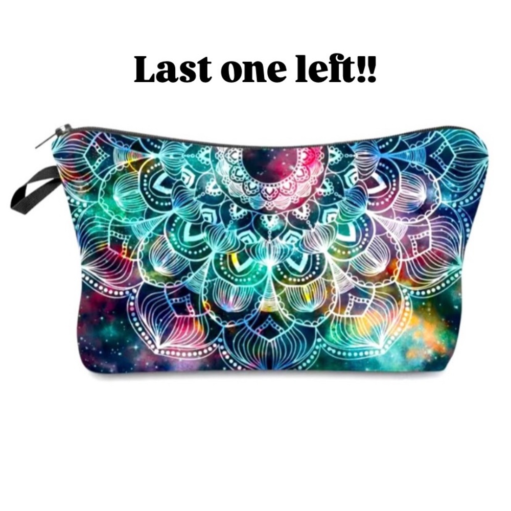 Vintage Mandala Pattern Zipper Cosmetic Lightweight Travel Bag Blue and Teal